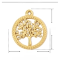 Makroansicht des 23x20mm Lebensbaum-Anhängers mit Maßen und Zirkonia-Details - Gold Lebensbaum - Mit Weißem Strass (YE598-1)