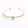 Elegant gold-plated heart cuff bracelet featuring a central square blue zircon stone - Gold / White and Blue Zirconia
