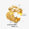 Verstellbarer goldener Ginkgoblatt-Ring aus Edelstahl mit filigranem, hohlem Design - Gold