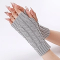 Grey cable-knit fingerless gloves with ribbed cuffs for winter warmth and wrist support - One Size / Light Gray