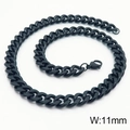 Men's 11mm black titanium steel Cuban link chain necklace with secure lobster clasp - 11mm Black / Necklace 45cm