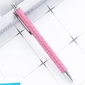 Chic pink glitter metal retractable ballpoint pen with silver clip on a white grid background - Pink (Silver Parts)