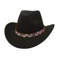 Classic black wool western cowboy hat with stylish leopard print decorative band - One Size / Black (Leopard Rhinestone)