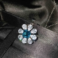 Sky blue topaz necklace pendant with square center stone and silver floral zircon halo - Topaz Blue Pendant 【No Chain】