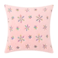 Pink faux fur pillow cover with colorful sequin snowflake embroidery on white background - Light Pink