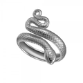 Close-up detail of silver snake ring with realistic scale texture and winding design - Adjustable Open / White Gold