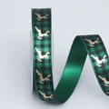 Weihnachtsband mit schwarz-grünem Karomuster und goldfolierten Rentier-Motiven - 1.5cm*10 Yards / Grün Rentier Karo