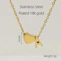 18k gold plated stainless steel heart necklace featuring letter A pendant detail - Letter A