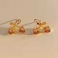Pink heart-shaped cherry earrings in gold finish with sparkling cubic zirconia - Gold With Pink Zircon (KDE2127)
