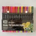 Set of 36 colors dual tip watercolor markers with brush and fine tips in a clear bag - Old Style Black Barrel 36 Colors (Soft Pack)