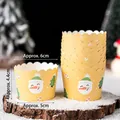 50-piece ginger Christmas baking cups with snowman and tree patterns for holiday desserts - Paper Cups Snowman Cane 50pcs