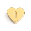 Golden heart-shaped stainless steel letter charm with vertical groove and smooth finish - Letter I (Gold)