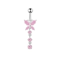 Piercing ombelico con farfalla rosa e nappe in acciaio inossidabile argento lucido - 1 Pezzo / Rosa-Farfalla