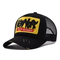 Vintage zwarte en gele New York trucker pet met borduursel en ademende mesh achterkant - Zwart All Mesh Stijl (03)