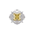 Macro shot of S925 silver ring featuring a yellow cushion-cut stone and marquise accents - Yellow Cushion Gem