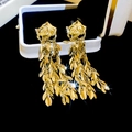 Elegant gold flower tassel earrings with layered leaf metal fringe for a stylish look - 21# Gold Silver Post
