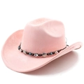 Detail eines rosa Wildleder-Cowboyhuts mit böhmischem Perlenbesatz und Metallanhängern - M (56-58cm) / Rosa
