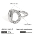 Polished silver stainless steel ring with oval face and twisted band details - Smooth Oval Face Style (JDR0312003-S) / Outer Diameter 1.73cm