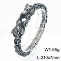 Bracciale biker uomo in acciaio doppia testa di lupo con catena bizantina grossa - Argento Antico (KB208303-KFC)