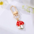 Colorful mushroom keychain with white faux pearl on gold plating and red enamel finish - Mushroom with Faux Pearl / Red/White/Gold