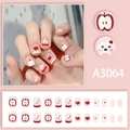 Press-on nails featuring cute cartoon dogs and red apple patterns in pink and white - Cute Puppy Apple Pattern (A3064 Glue Style)