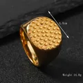 Gold stainless steel signet ring for men with unique non-slip textured round top surface - 9 / Gold (18mm Round Dotted)