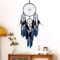 Acchiappasogni bohémien da parete con piume blu scuro e nere per la decorazione della camera - Blu