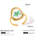Detailed view of handmade stainless steel ring with real green flower in resin - Green Irregular Geometric Dried Flower Style (NB-R24435-GN)