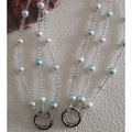 Pastel beaded chain strap with pink and blue pearls and silver spring rings - Mermaid Pearl Triple Row [Silver Buckle]