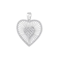 Vintage silver brushed heart pendant featuring textured hollow design and sparkling crystals - White Gold