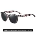 Polarized sunglasses with grey lenses and black white camo frame model C227-P01 - Black Grey Camouflage / Grey Lens