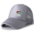 Cappellino trucker grigio in mesh con ricamo Free Palestine e design bandiera - Grigio