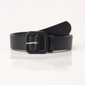 Cintura da donna in pelle nera minimalista con fibbia quadrata rivestita in tinta - Nero
