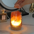 Crystal salt stone lamp with warm glow wooden base in clear glass cup for aromatherapy - Orange Crystal + LED Base + 10ml Oil