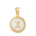 18K gold plated stainless steel pendant featuring white mother of pearl and letter X - Letter X