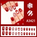 Christmas press-on nails with red and white snowflake patterns and candy stripes - Red Snowflake Candy Stripe Style (A3421) / 24Pcs Set (Glue Included)