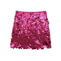 Flat lay of a vibrant rose red sequin mini skirt on a white background with A-line fit - XS / Rose Red