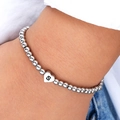 Detailed close-up of a silver beaded heart bracelet featuring an engraved letter S charm - Letter S-Heart Pendant (6197207HB) / Silver
