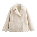 Beige Vintage-Jacke aus Wildlederimitat mit warmem Sherpa-Revers und Taschen - XS / Milchweiß