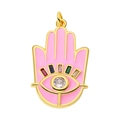 Pink Hamsa Hand pendant in gold plating with colorful rectangle zircon stones - Pink Hamsa Hand Pendant-54