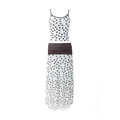 Close-up of contrast brown pleated waistband on polka dot summer skirt two-piece set - S / White