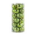 Green Christmas ornaments set in transparent tube featuring shiny and glittery finishes - Fruit Green