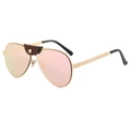 Punk Aviator Sonnenbrille mit rosa verspiegelten Gläsern und braunen Lederakzenten - Goldener Rahmen Rosa Gläser