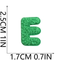 Detail showing dimensions of green chenille letter E embroidery patch for clothing - Letter-E