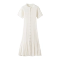 Abito in maglia bianca a maniche corte con texture e dettagli traforati - S / Bianco