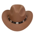 Classic brown western cowboy hat with studded leather band and upturned brim style - M (56-58cm) / 166 Series-Concho Metal Buckle / Khaki