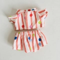 Gepunktetes und rot gestreiftes zweiteiliges Baumwoll-Outfit für 17cm Plüschpuppen - Passend für 17cm Puppe / Rot Gepunktetes Gestreiftes Hemd + Shorts / Rot und Weiß Gestreift