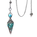 Silver hex crystal pendulum necklace with turquoise chips and copper wire in resin - Synthetic Turquoise (Antique Silver)