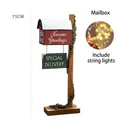 75cm red Christmas mailbox ornament with LED string lights and snowy wooden stand - Height 75cm / Includes LED String Lights / Red - Standard Mailbox
