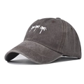 Gros plan sur la broderie de palmier blanc sur une casquette en coton gris anthracite - Réglable / café